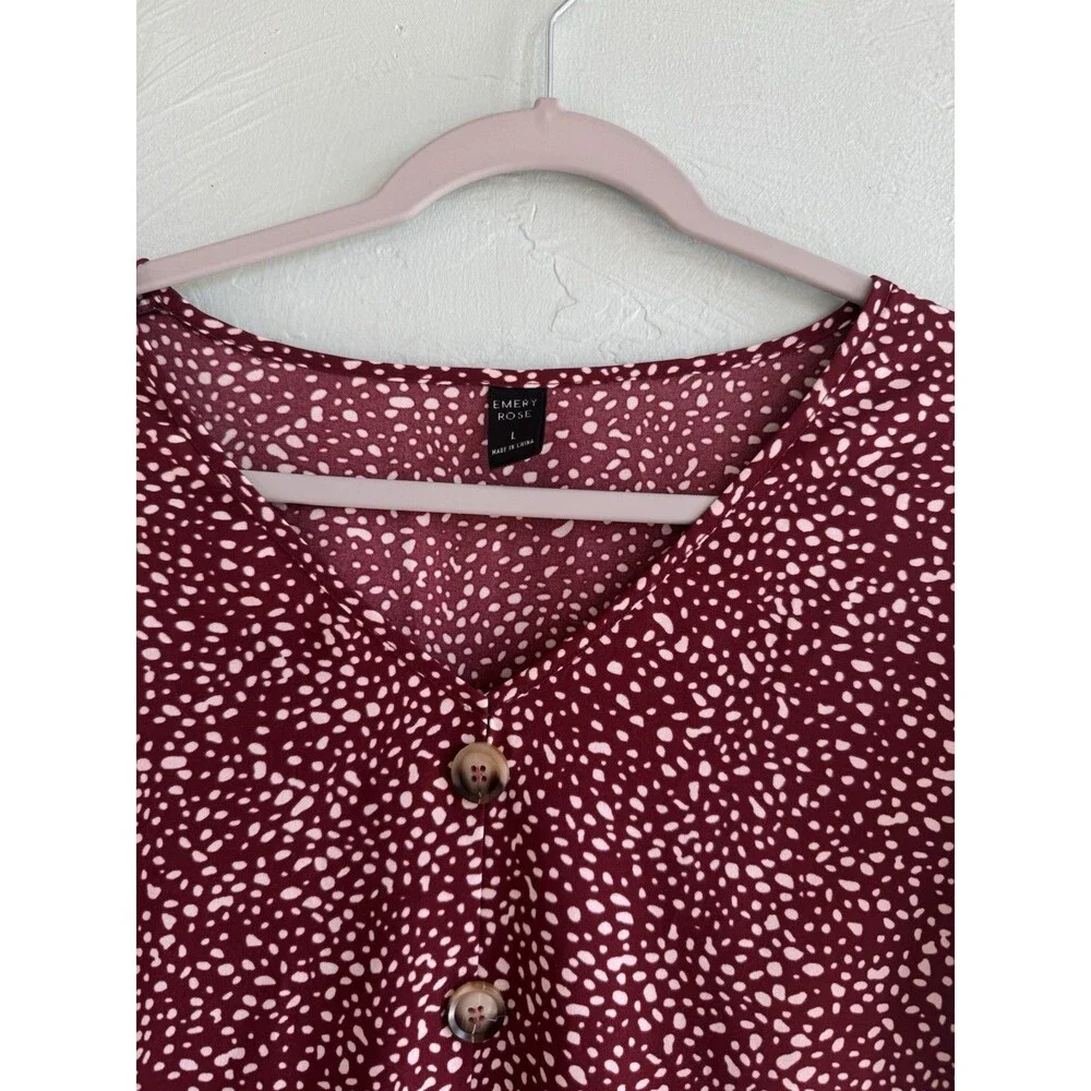 Woman’s Large Lightweight Emory Rose Loose Fit Maroon/White Dress - Picture 3 of 9